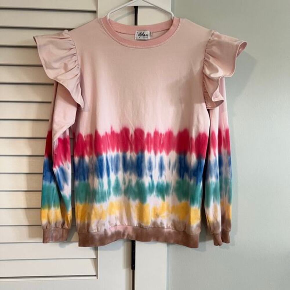 Lola & the Boys - Dip Dye Tie Dye Ruffle‎ Sweatshirt - Girl’s Size M